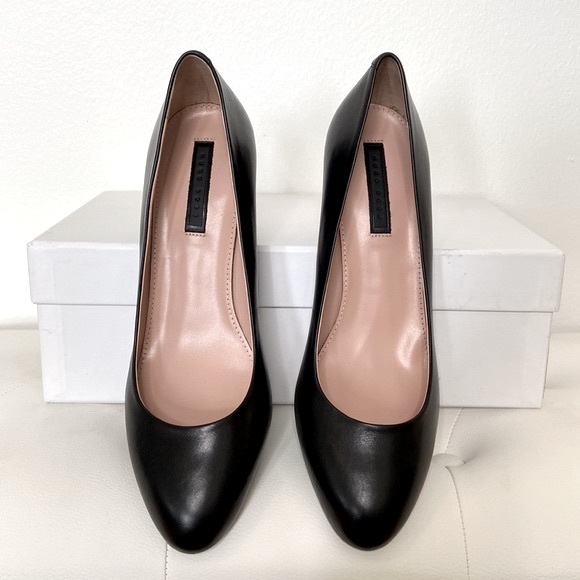 HUGO BOSS DAYLA BLACK LEATHER PUMP S SZ 8 - Picture 4 of 7